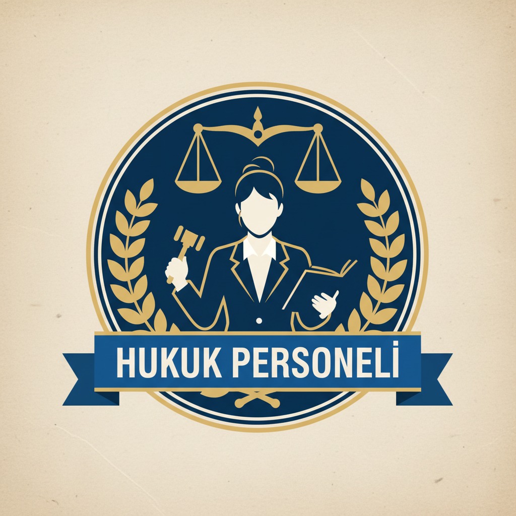 HUKUK PERSONELİ yazılı şeridi bulunan, adalet simgeleri ve bir kadın figürünün yer aldığı yuvarlak logo.